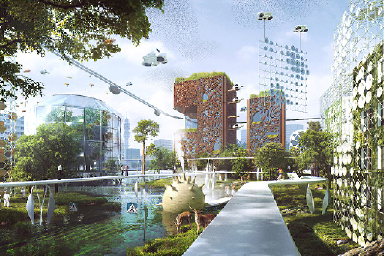 Futuristinen kaupunkinäkymä