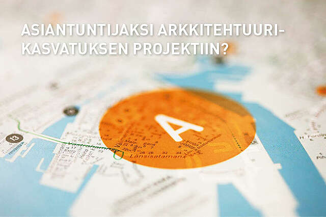 Kuva kartasta, jokan päällä teksti Asiantuntijaksi arkkitehtuurikasvatuksen projektiin?